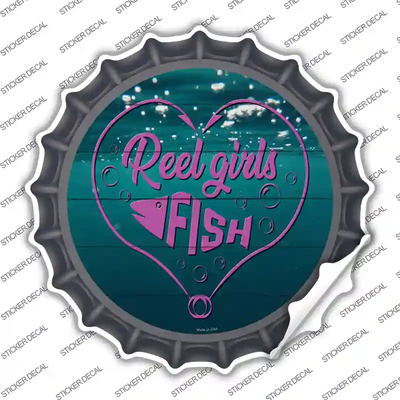 Reel Girls Fish Heart Novelty Bottle Cap Sticker Decal