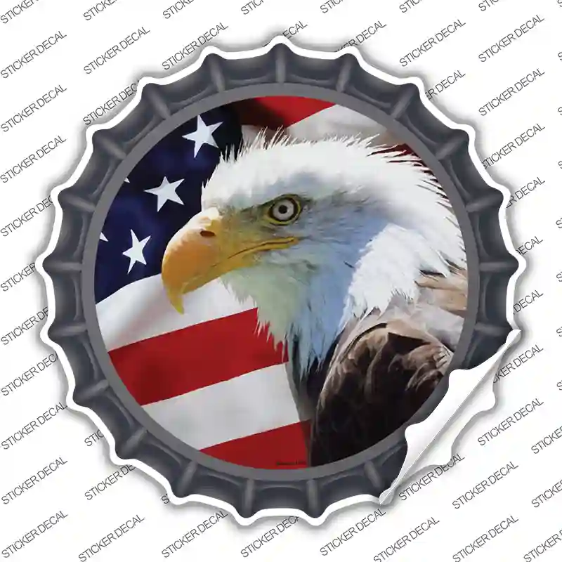 Eagle American Flag Novelty Bottle Cap Sticker Decal