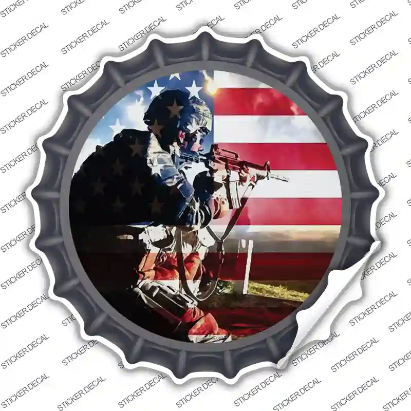 Soldier American Flag Novelty Bottle Cap Sticker Decal