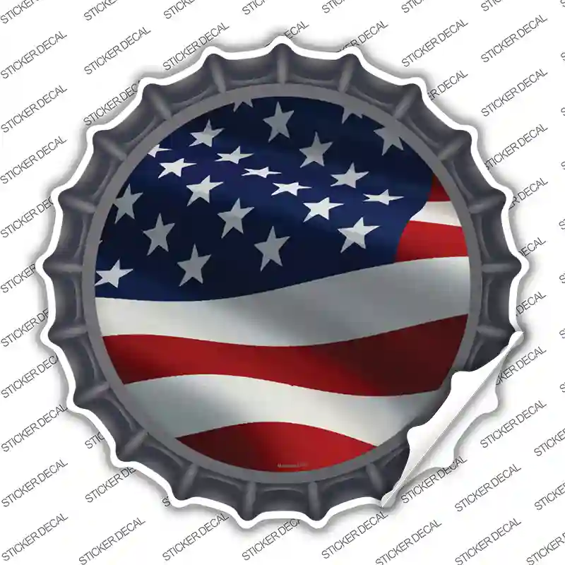 Waving American Flag Novelty Bottle Cap Sticker Decal