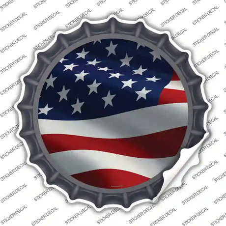 Waving American Flag Novelty Bottle Cap Sticker Decal