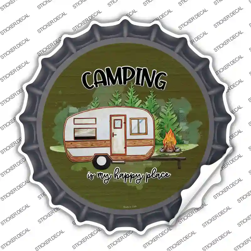 Camping Is My Happy Place Novelty Bottle Cap Sticker Decal