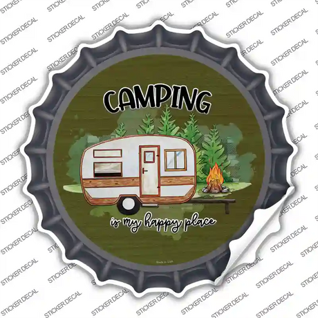 Camping Is My Happy Place Novelty Bottle Cap Sticker Decal