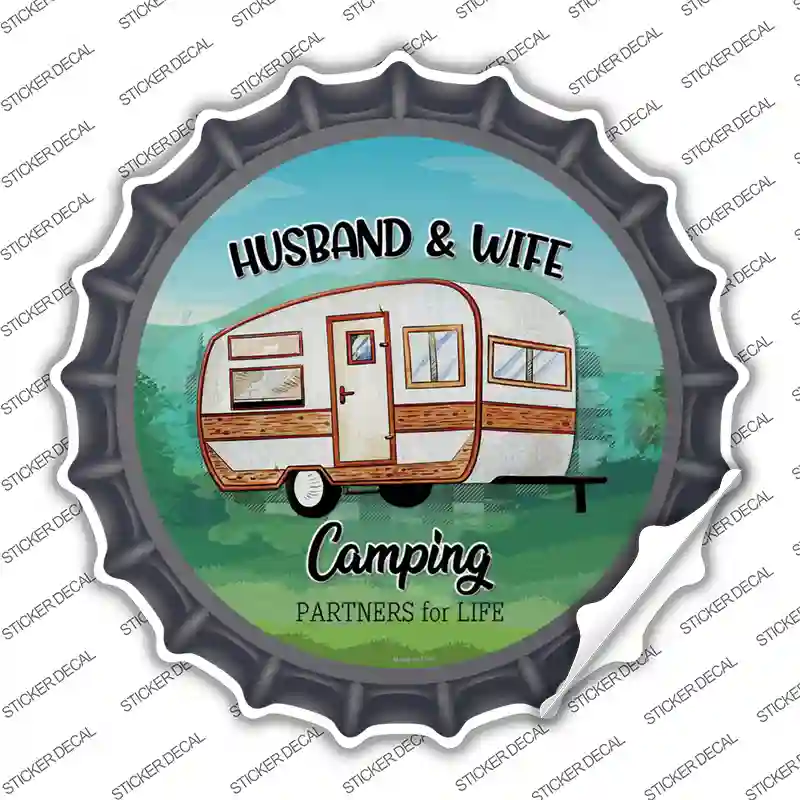 Husband & Wife Camping Novelty Bottle Cap Sticker Decal