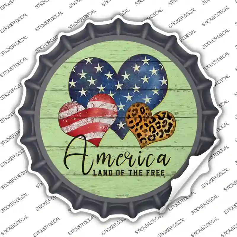 America Land Of The Free Hearts Novelty Bottle Cap Sticker Decal