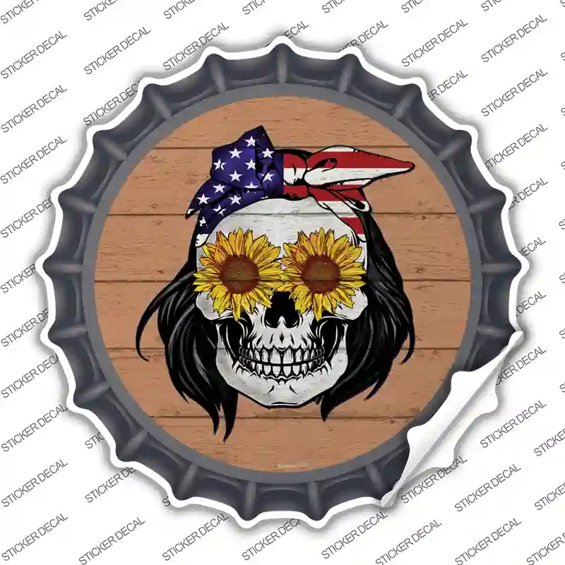 Sunflower Skull Novelty Bottle Cap Sticker Decal