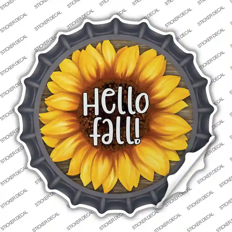 Hello Fall Sunflower Novelty Bottle Cap Sticker Decal