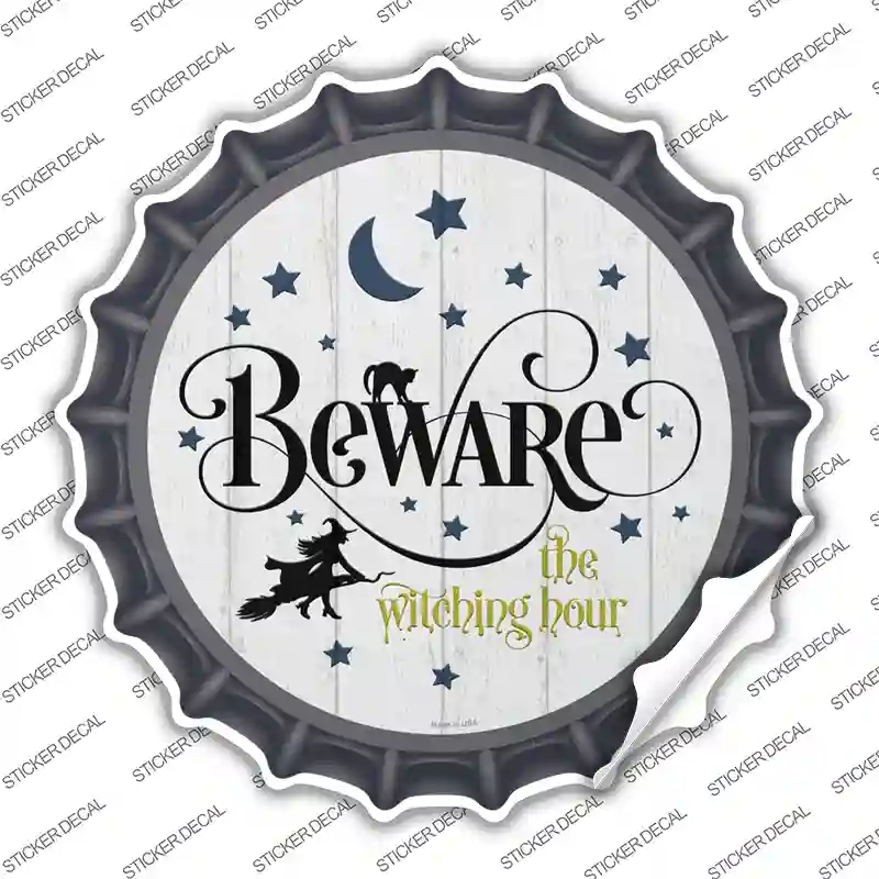 Beware The Witch Hour Novelty Bottle Cap Sticker Decal