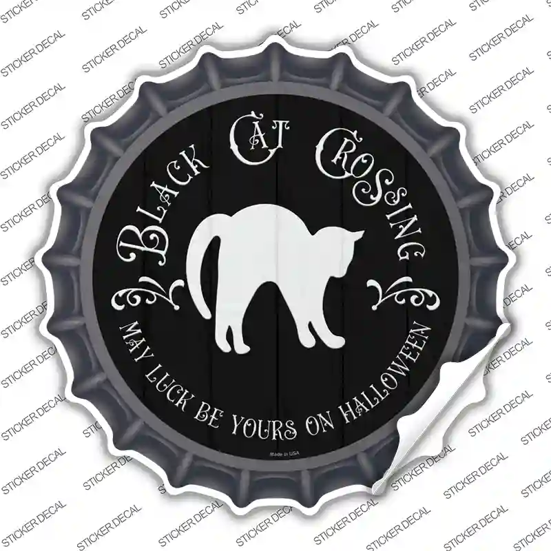 Black Cat Crossing Novelty Bottle Cap Sticker Decal