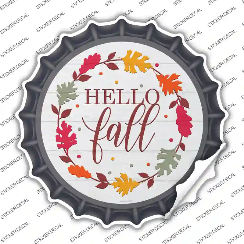 Hello Fall Leaves Novelty Bottle Cap Sticker Decal