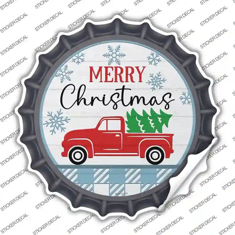 Merry Christmas Truck With Tree Novelty Bottle Cap Sticker Decal