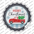 Merry Christmas Truck With Tree Novelty Bottle Cap Sticker Decal