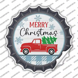 Merry Christmas Truck With Tree Novelty Bottle Cap Sticker Decal
