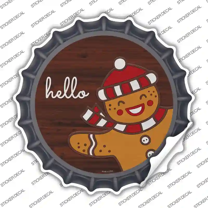Gingerbread Man Says Hello Novelty Bottle Cap Sticker Decal