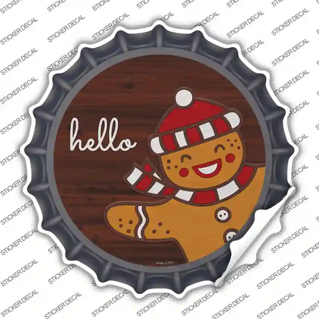 Gingerbread Man Says Hello Novelty Bottle Cap Sticker Decal