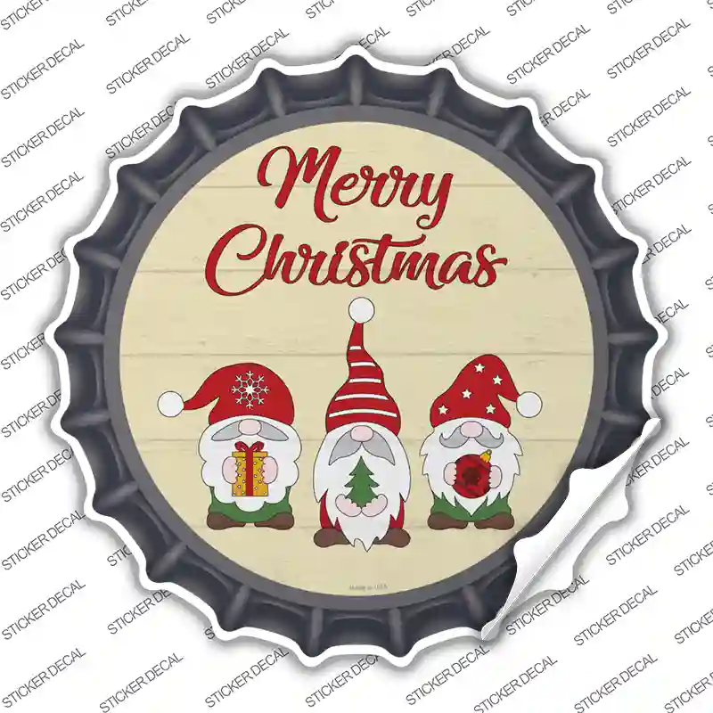 Merry Christmas Gnomes Tan Novelty Bottle Cap Sticker Decal