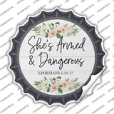 Shes Armed and Dangerous Novelty Bottle Cap Sticker Decal