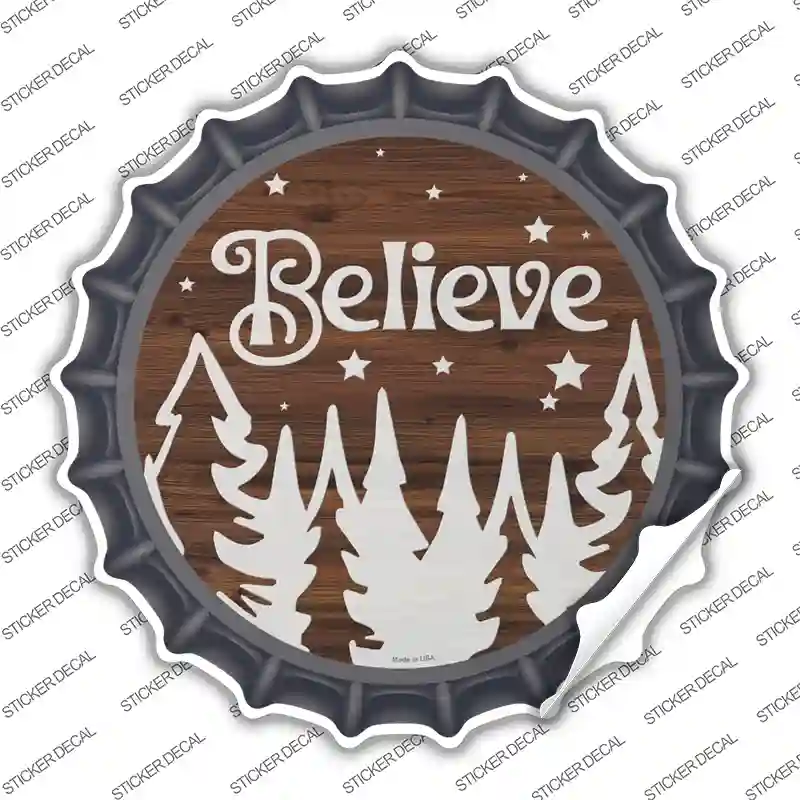 Believe Winter Silhouette Novelty Bottle Cap Sticker Decal