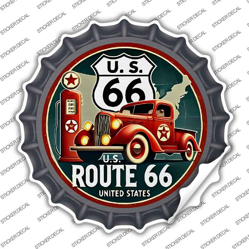 Red Truck on Route 66 Novelty Bottle Cap Sticker Decal BC-2087s