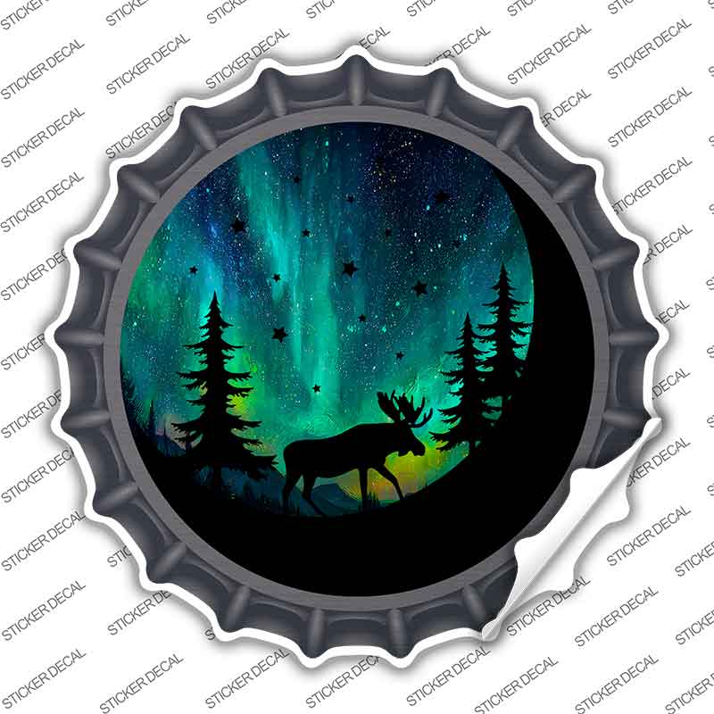 Moose Under the Northern Lights Novelty Bottle Cap Sticker Decal BC-2099s