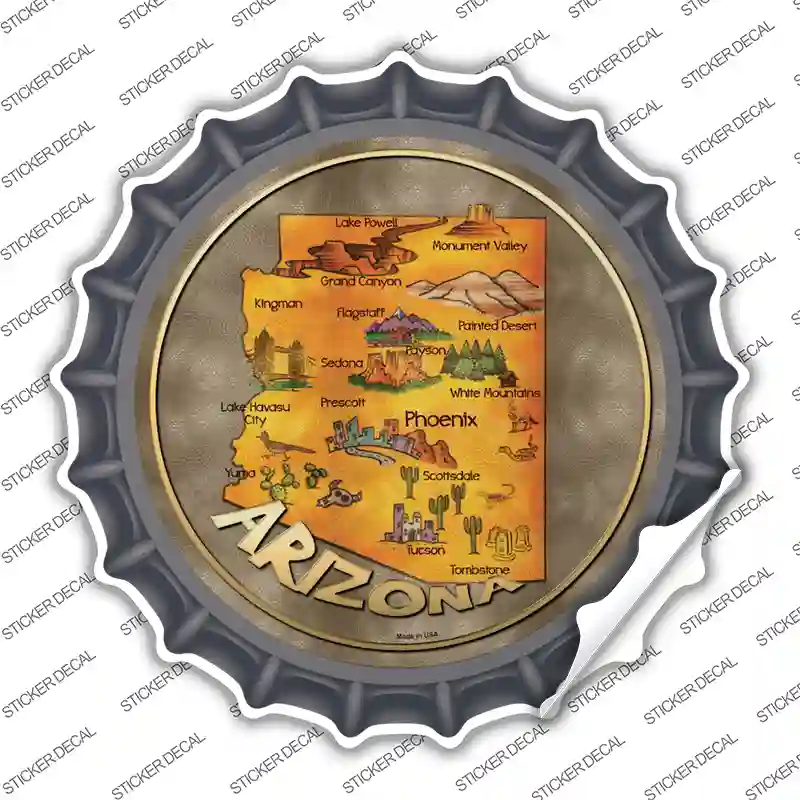 Arizona State Map Novelty Bottle Cap Sticker Decal