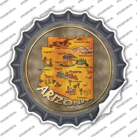 Arizona State Map Novelty Bottle Cap Sticker Decal