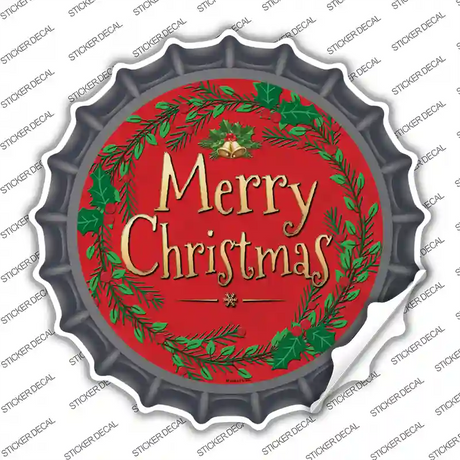Merry Christmas Red Wreath Novelty Bottle Cap Sticker Decal