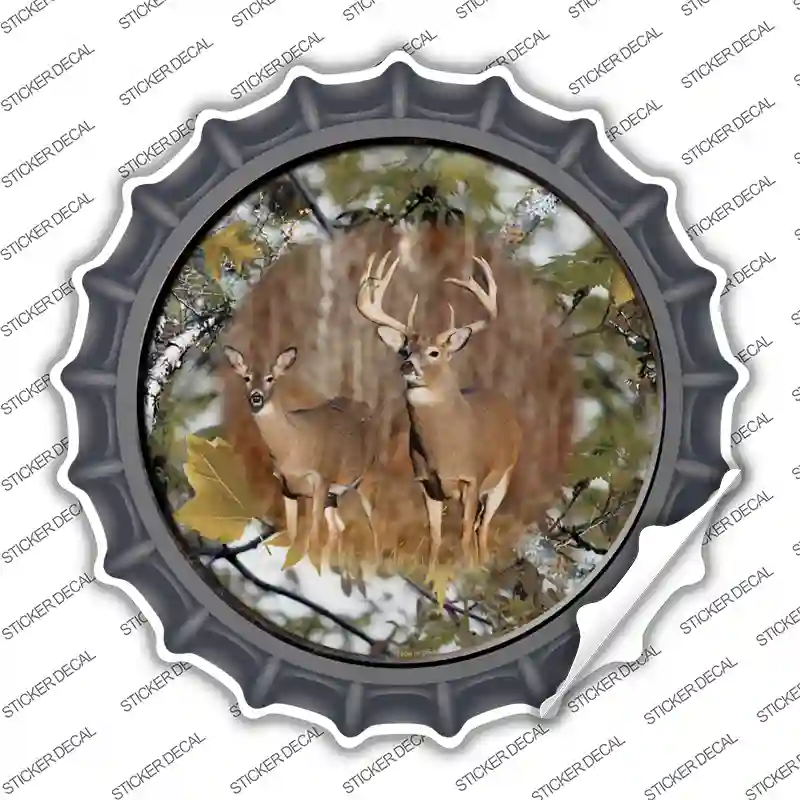 Deer On Camo Novelty Bottle Cap Sticker Decal