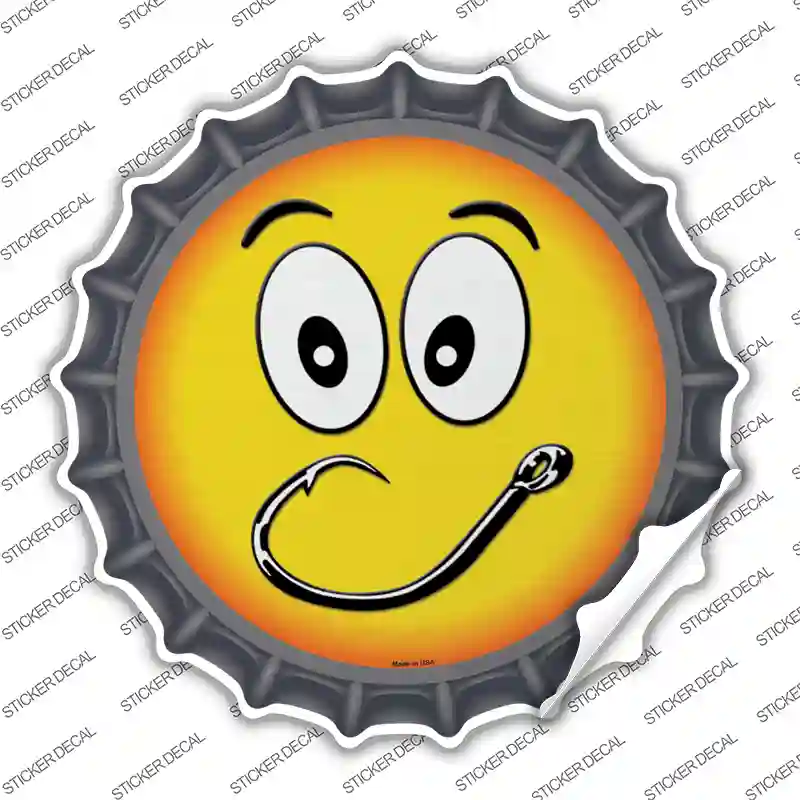 Smiling Face Fishing Hook Novelty Bottle Cap Sticker Decal