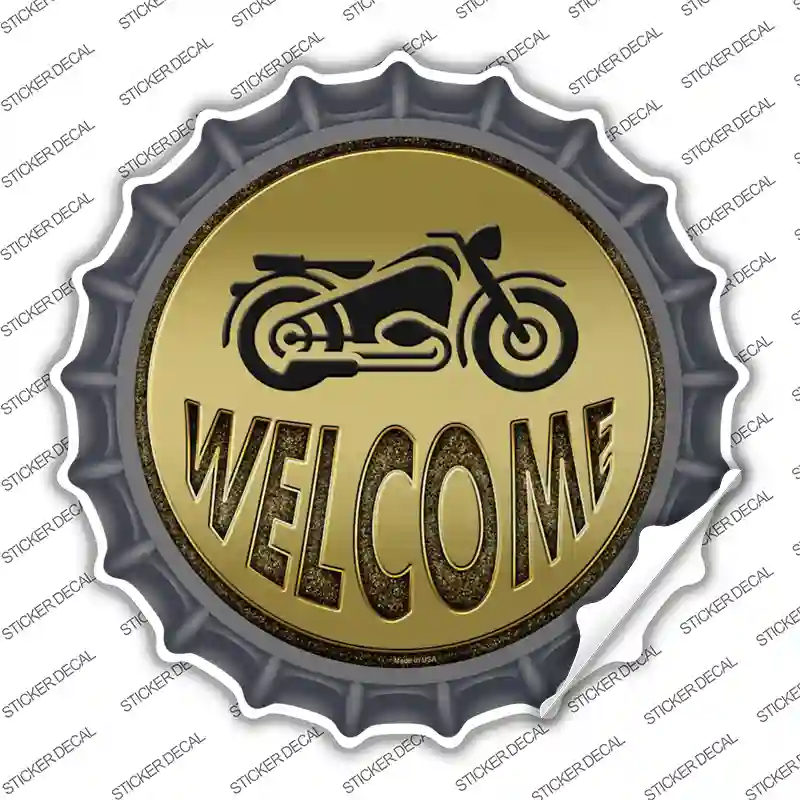 Welcome With Motorcycle Novelty Bottle Cap Sticker Decal