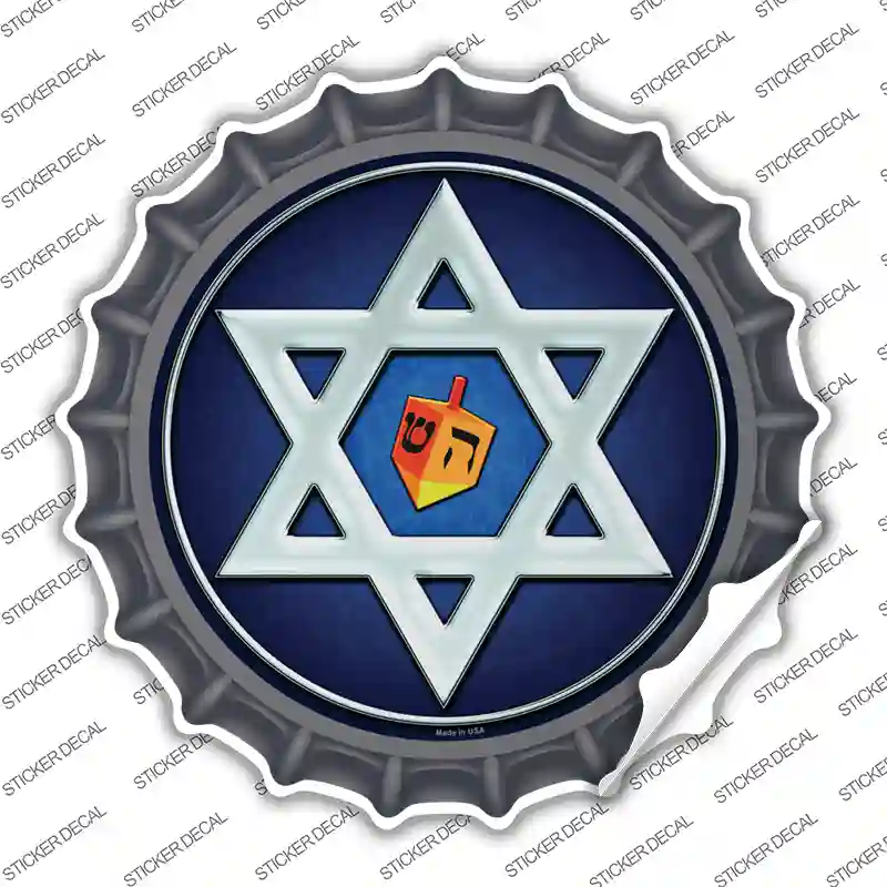 Hanukkah Star And Dreidel Novelty Bottle Cap Sticker Decal