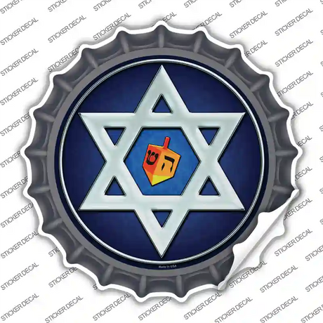 Hanukkah Star And Dreidel Novelty Bottle Cap Sticker Decal
