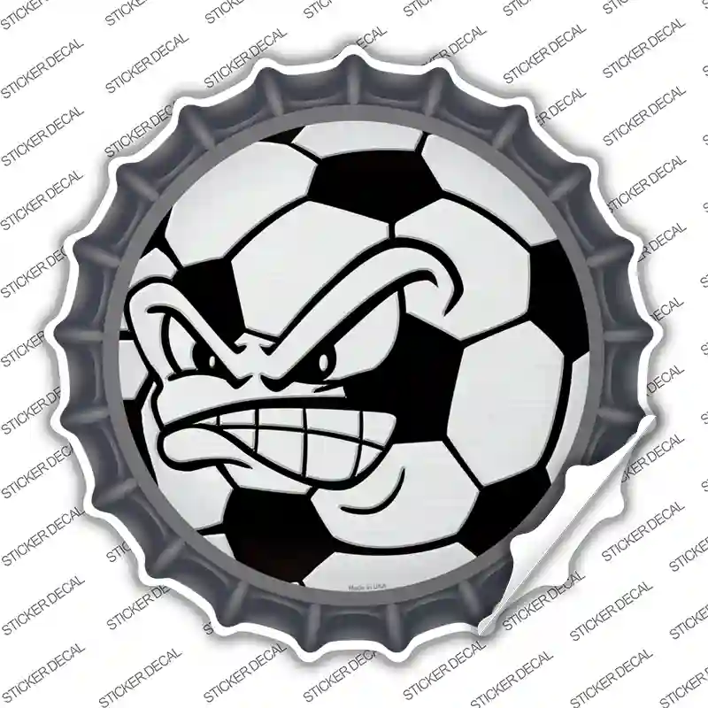 Angry Soccer Ball Novelty Bottle Cap Sticker Decal