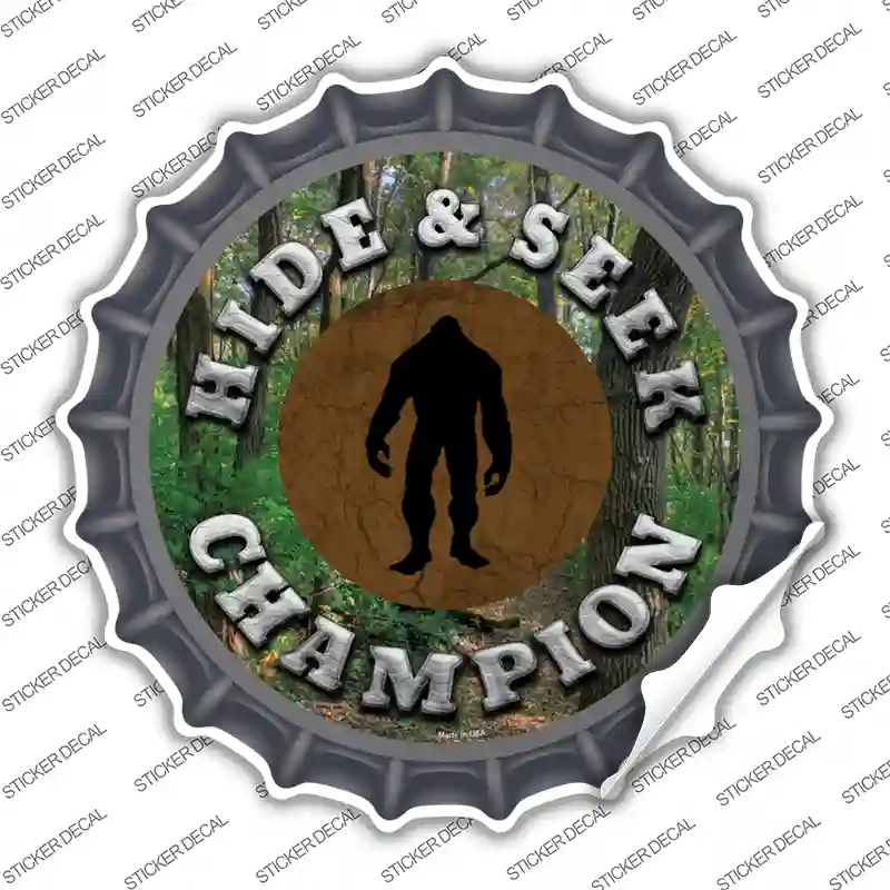 Hide and Seek Champion Bigfoot Novelty Bottle Cap Sticker Decal