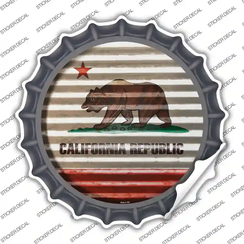 California Flag Corrugated Novelty Bottle Cap Sticker Decal
