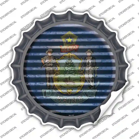 Maine Flag Corrugated Novelty Bottle Cap Sticker Decal