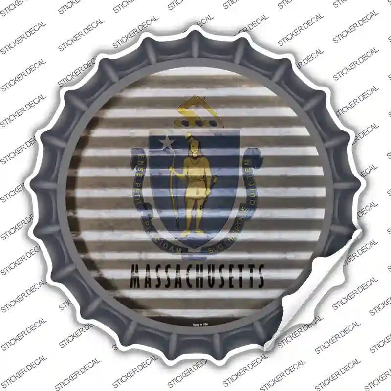 Massachusetts Flag Corrugated Novelty Bottle Cap Sticker Decal