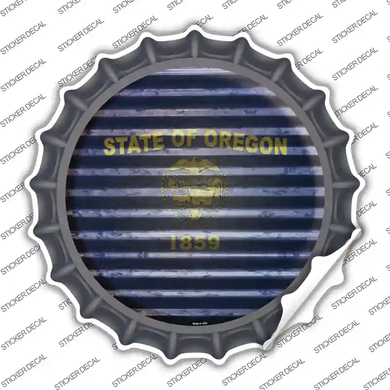Oregon Flag Corrugated Novelty Bottle Cap Sticker Decal
