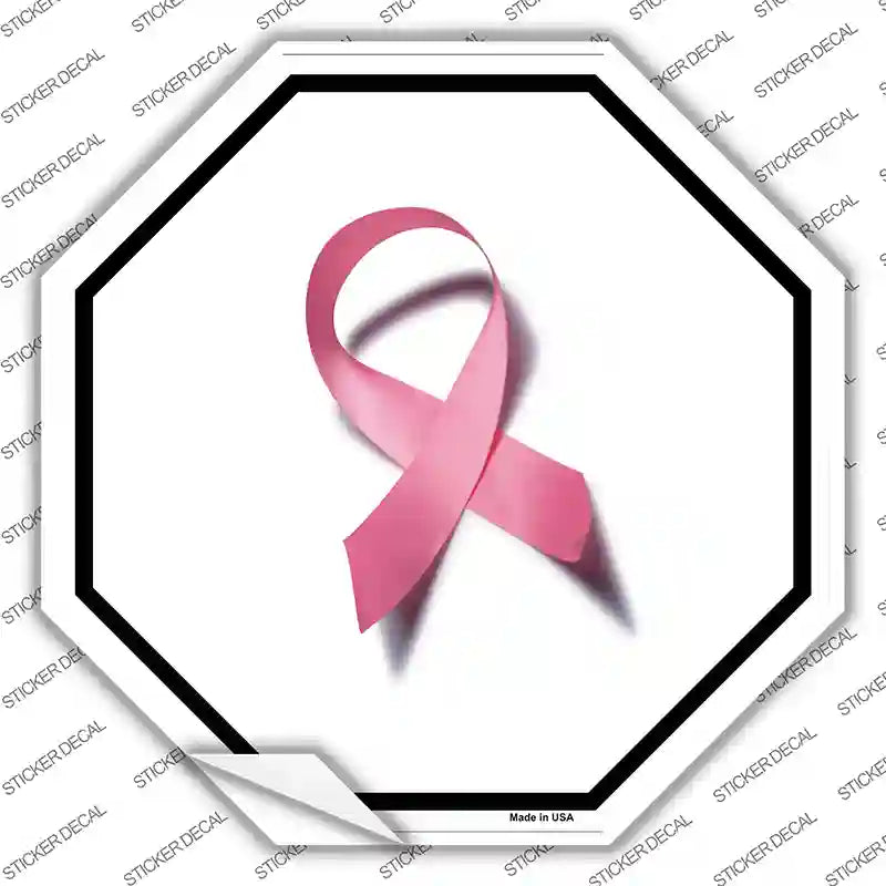 Pink Ribbon Breast Cancer Novelty Octagon Sticker Decal Small