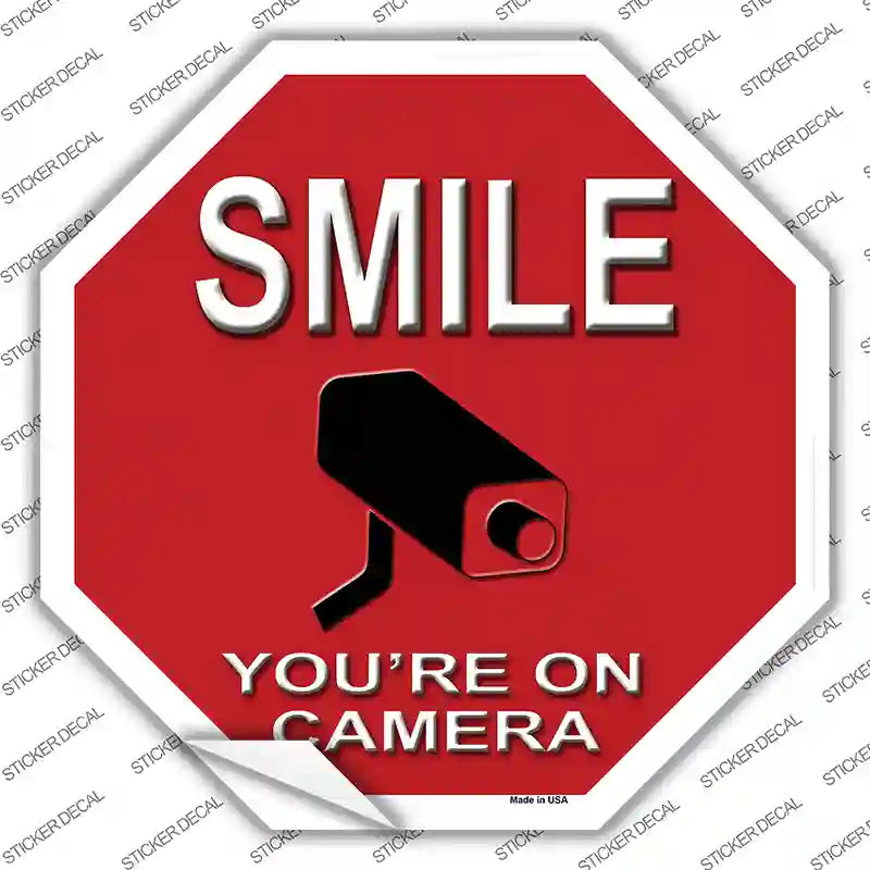 Smile Youre On Camera Novelty Octagon Sticker Decal Small