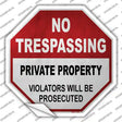 No Trespassing Private Property Novelty Octagon Sticker Decal Small
