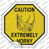 Caution Extremely Horny Rhino Novelty Octagon Sticker Decal