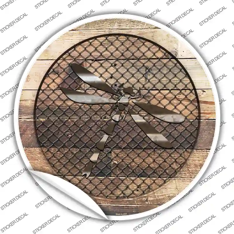 Dragonfly on Wood Novelty Circle Sticker Decal