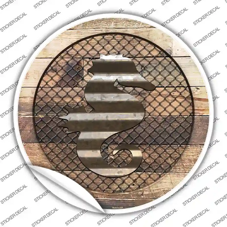 Seahorse on Wood Novelty Circle Sticker Decal