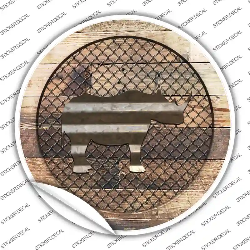 Rhino on Wood Novelty Circle Sticker Decal