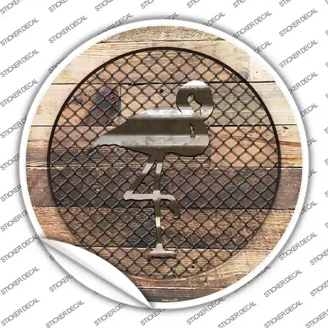 Flamingo on Wood Novelty Circle Sticker Decal