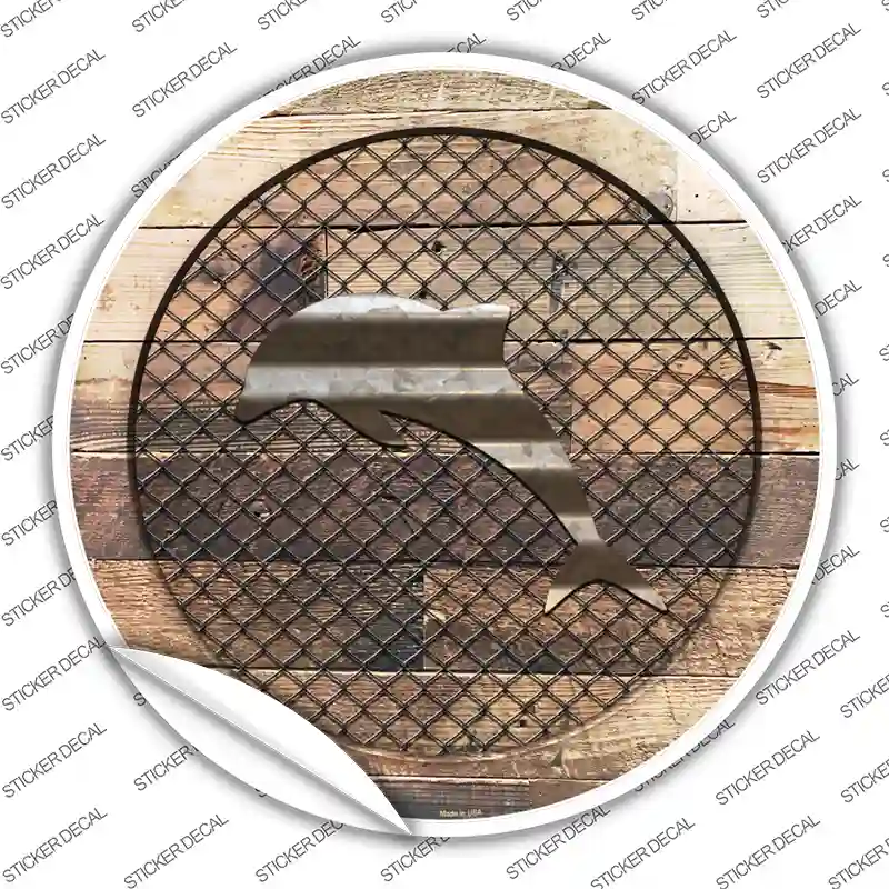 Dolphin on Wood Novelty Circle Sticker Decal