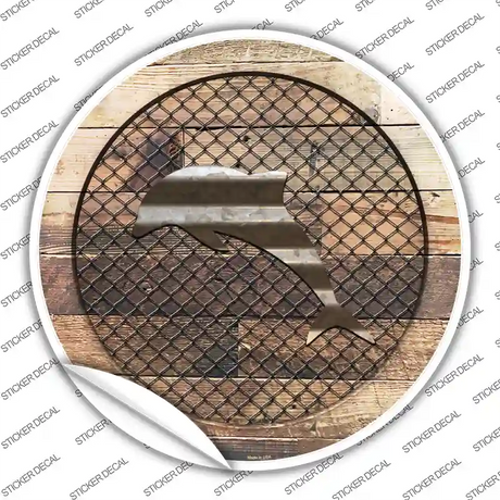 Dolphin on Wood Novelty Circle Sticker Decal