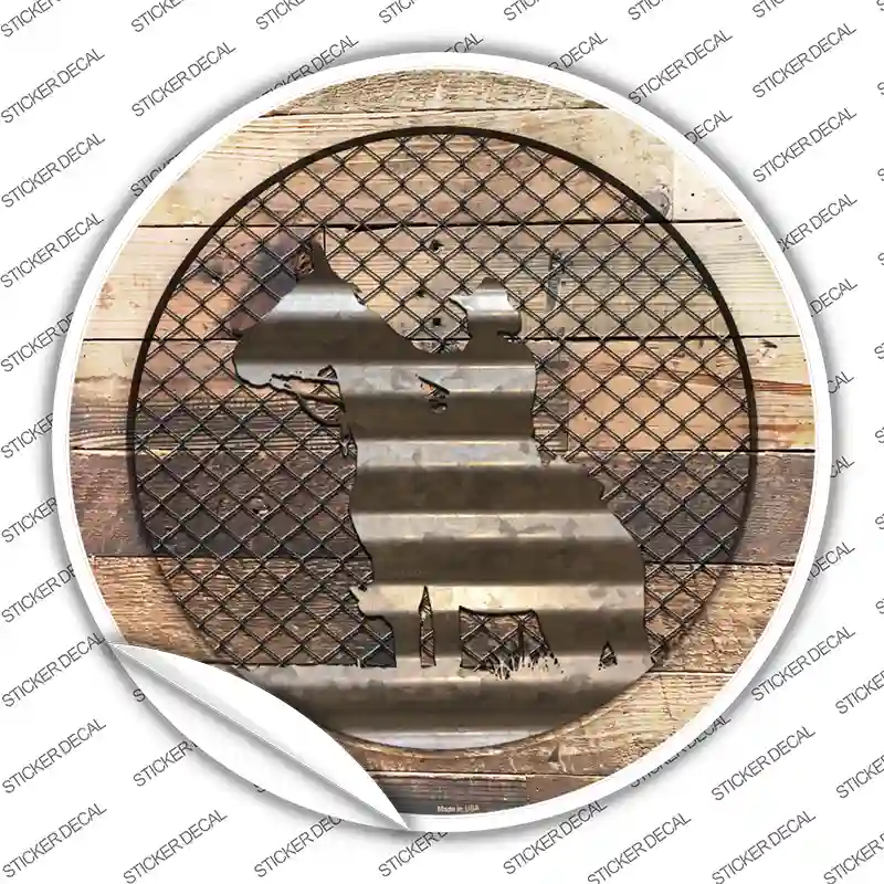 Cowboy on Wood Novelty Circle Sticker Decal