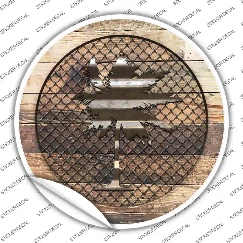 Palm Tree on Wood Novelty Circle Sticker Decal